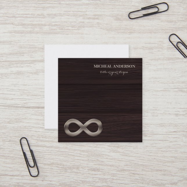 Modern Elegant Gold Infinity Symbol Wood  Square Business Card (Front/Back In Situ)