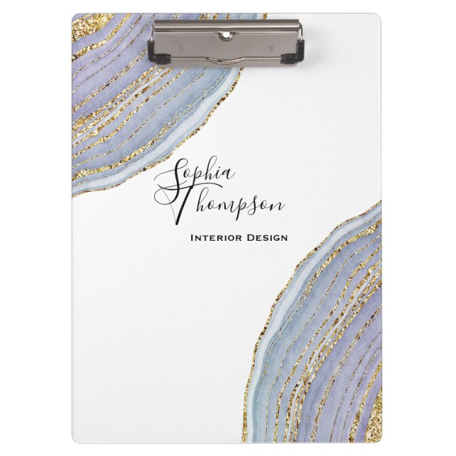 Modern Elegant Gold Lavender Geode Agate Clipboard (Front)