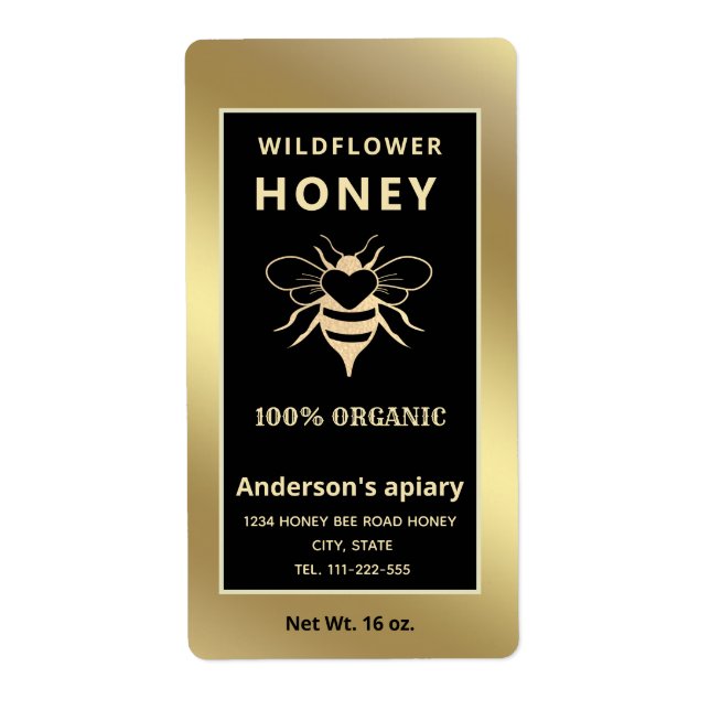 Modern elegant gold logo honeybee honey jar (Front)