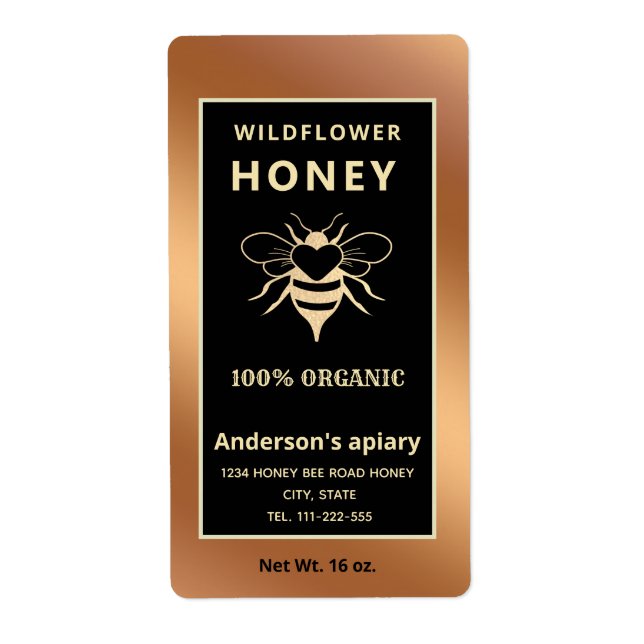 Modern elegant gold logo honeybee honey jar (Front)