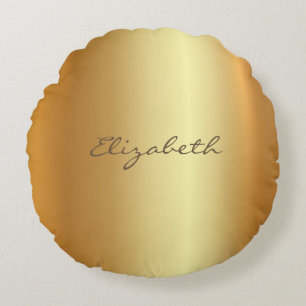 Modern Elegant Gold Look Name Script Glam Plain Round Cushion