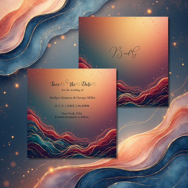 Modern Elegant Gold Marble Navy Terracotta Wedding Save The Date (Creator Uploaded)