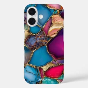 Modern elegant gold marble stone iPhone 16 case