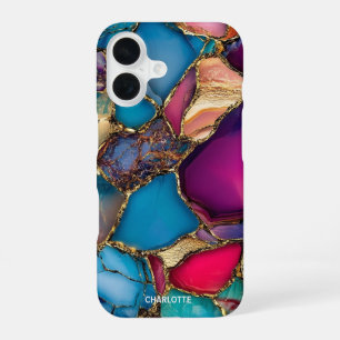 Modern elegant gold marble stone iPhone 16 case