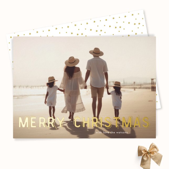 Modern Elegant GOLD Merry Christmas Photo Foil Holiday Card (Creator Uploaded)