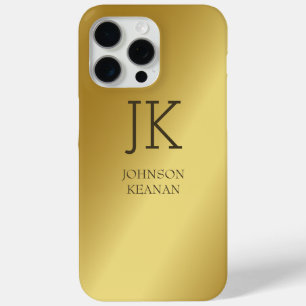 Modern Elegant Gold Metallic monogrammed Name  iPhone 15 Pro Max Case