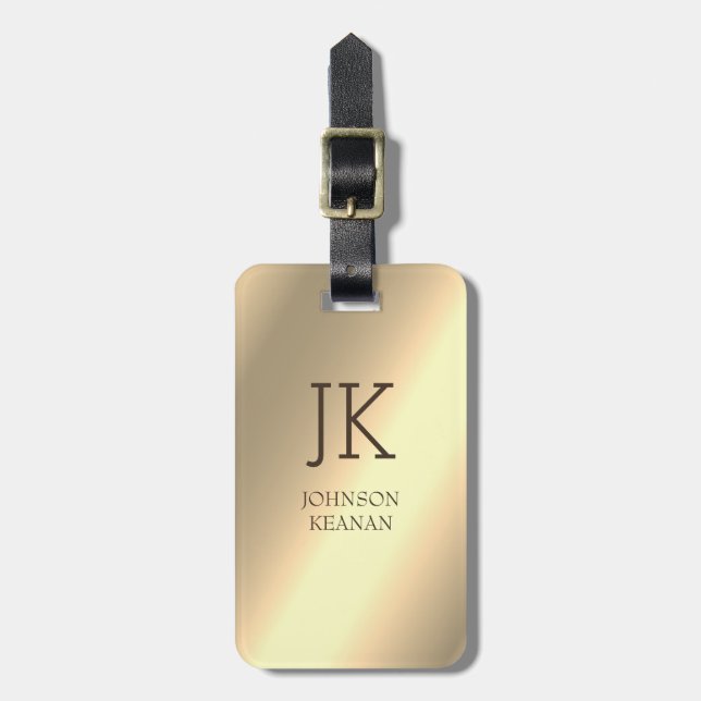 Modern Elegant Gold Metallic monogrammed Name  Luggage Tag (Front Vertical)