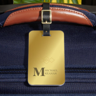 Modern Elegant Gold Metallic monogrammed Name Luggage Tag