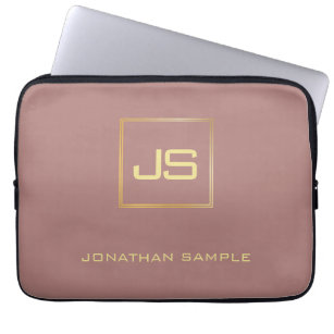Modern Elegant Gold Monogram Template Brown Laptop Sleeve