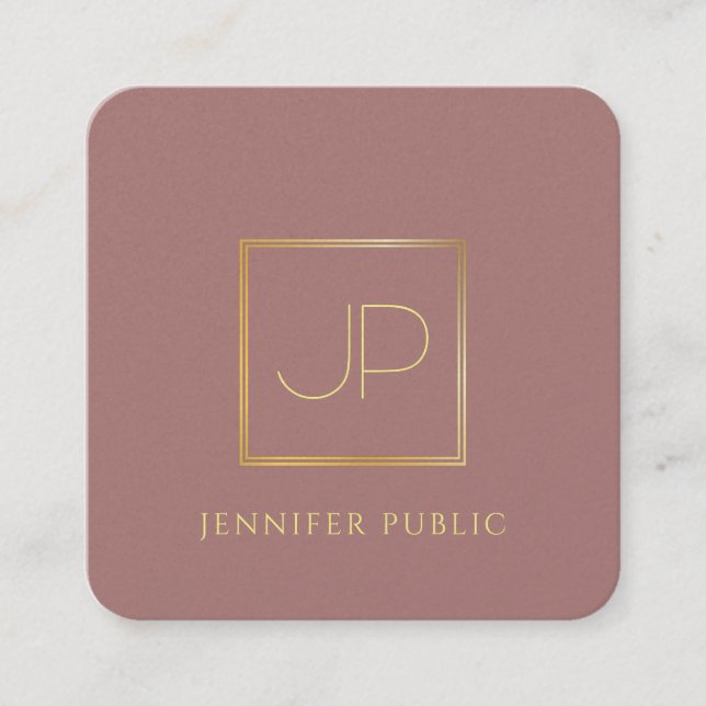 Modern Elegant Gold Monogram Template Luxurious Square Business Card (Front)