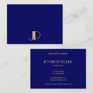 Modern Elegant Gold Monogram Template Navy Blue Business Card