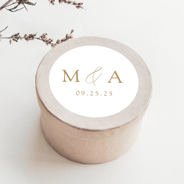 Modern Elegant Gold Monogram Wedding Classic Round Sticker (Creator Uploaded)