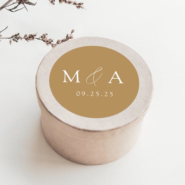 Modern Elegant Gold Monogram Wedding Classic Round Sticker (Creator Uploaded)