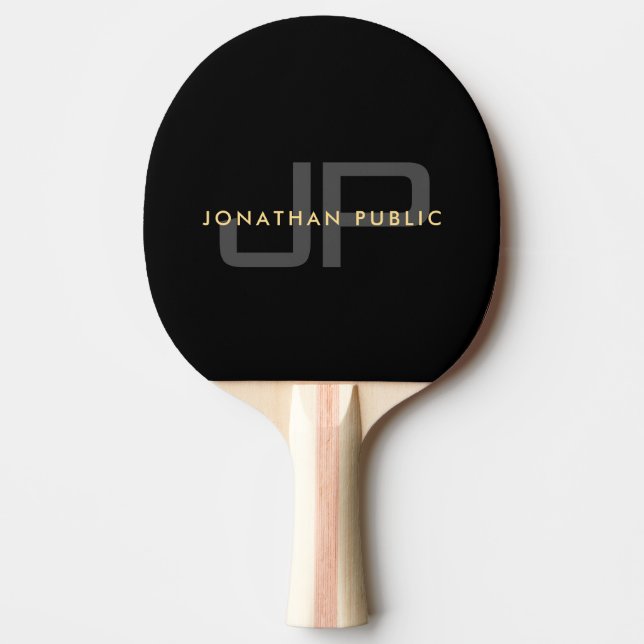 Modern Elegant Gold Name Black Monogrammed Ping Pong Paddle (Front)