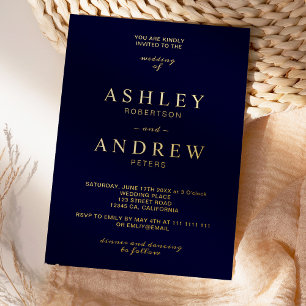 Modern elegant gold navy blue typography wedding