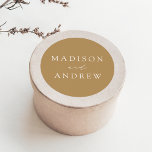 Modern Elegant Gold Personalised Wedding Classic Round Sticker<br><div class="desc">Seal your invitation envelopes or favours with our elegant wedding stickers. The custom wedding stickers feature your names in a white calligraphy script with a gold background or colour of your choice. Design coordinates with our Modern Elegance wedding collection.</div>