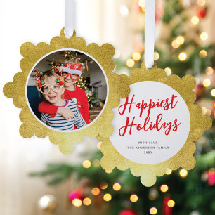 Modern Elegant Gold Photo Christmas Holiday  Tree Decoration Card