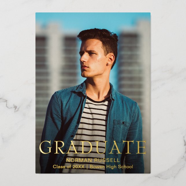 Modern Elegant Gold Photo Graduation Announcement (Front)