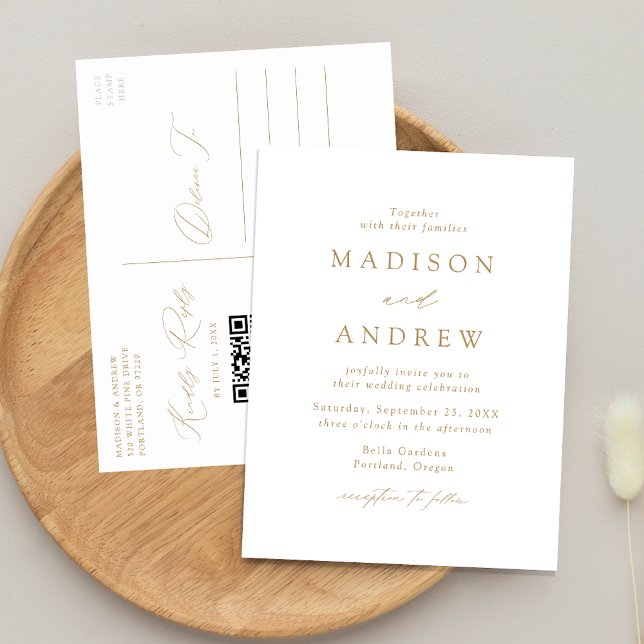 Modern Elegant Gold QR Code Wedding Invitation Postcard (Creator Uploaded)