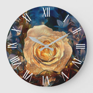 Modern Elegant Gold Rose Large Clock