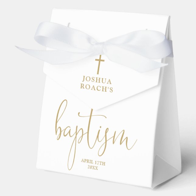 Modern Elegant Gold Script Baptism Favour Box (Front)