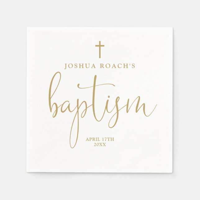 Modern Elegant Gold Script Baptism Napkin (Front)
