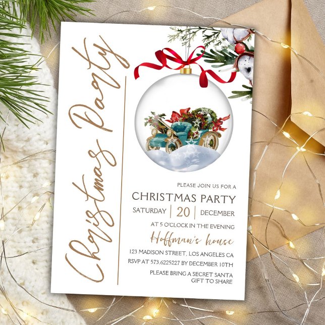 Modern Elegant Gold Script Christmas Party Invitation (Creator Uploaded)