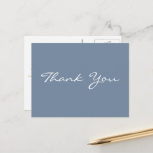 Modern Elegant Gold Script Dusty Blue Thank You Postcard
