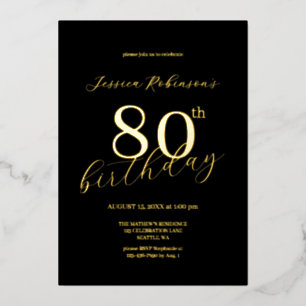 Modern Elegant Gold Script Eightieth Birthday