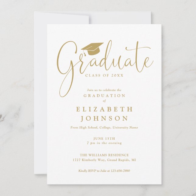 Modern Elegant Gold Script Graduation Party Invitation (Front)