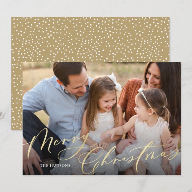 Modern Elegant Gold Script Merry Christmas Holiday Card (Front/Back)