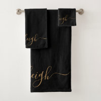 Modern Elegant Gold Script Name Black