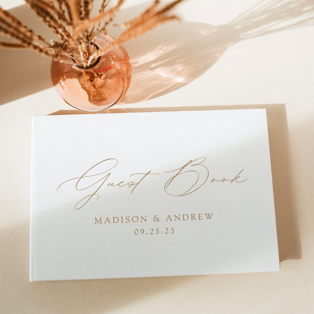 Modern Elegant Gold Script Wedding Guest Book (Creator Uploaded)