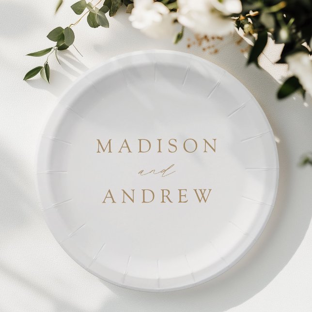 Modern Elegant Gold Script Wedding Paper Plate (Creator Uploaded)