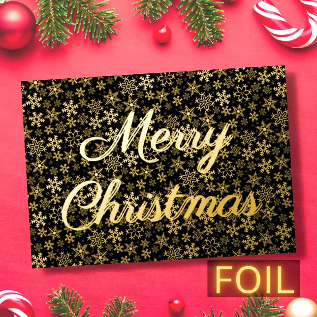 Modern elegant gold snowflakes Merry Christmas Foil Holiday Card (Creator Uploaded)