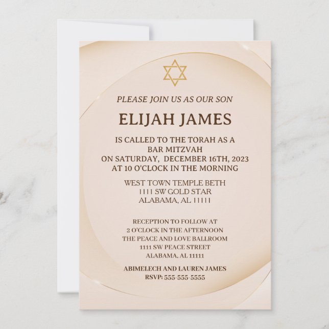 Modern Elegant Gold Star of David Bar Mitzvah Invitation (Front)