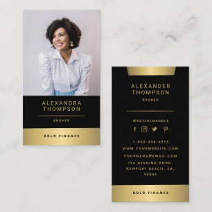 Modern Elegant Gold Stripe CEO Professional Photo Business Card