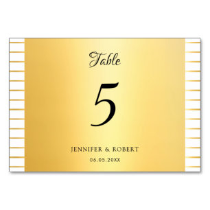 Modern Elegant Gold Striped Handwritten Script Table Number
