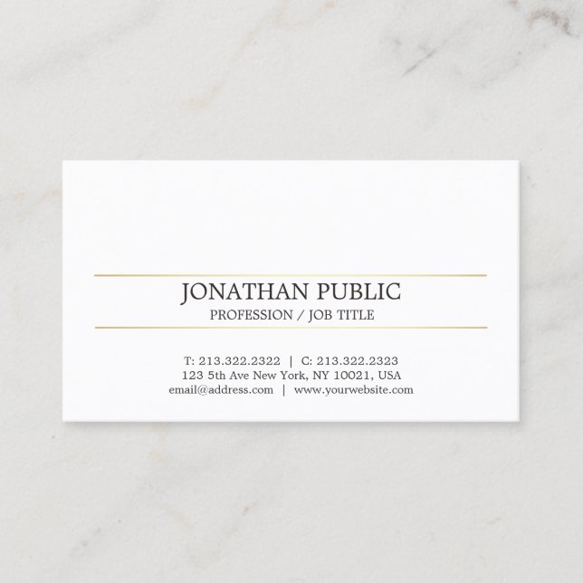 Modern Elegant Gold Striped Minimalistic Plain Business Card (Front)
