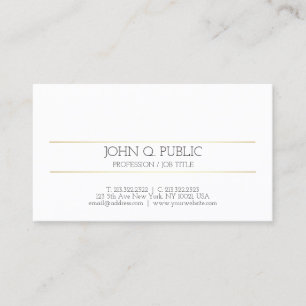 Modern Elegant Gold Striped White Minimal Plain Business Card