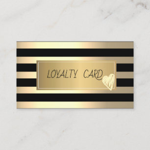 Modern Elegant Gold Stripes,Frame, Gold Hearts Loyalty Card