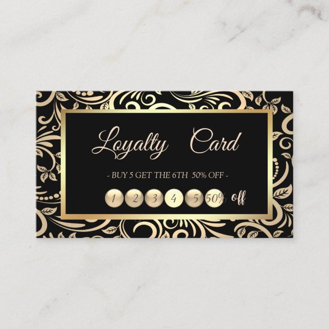 Modern Elegant Gold Swirls Frame Loyalty Card (Front)