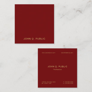 Modern Elegant Gold Text Burgundy Red Luxury Silk Square Business Card