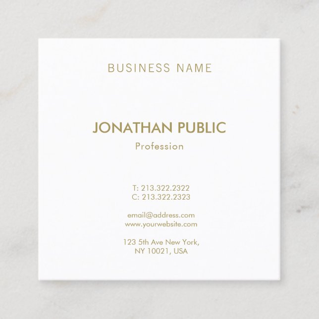 Modern Elegant Gold Text Font Simple Plain Luxury Square Business Card (Front)
