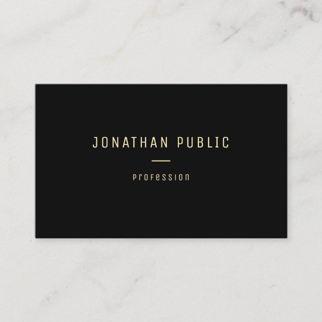 Modern Elegant Gold Text Name Black Template Business Card (Front)