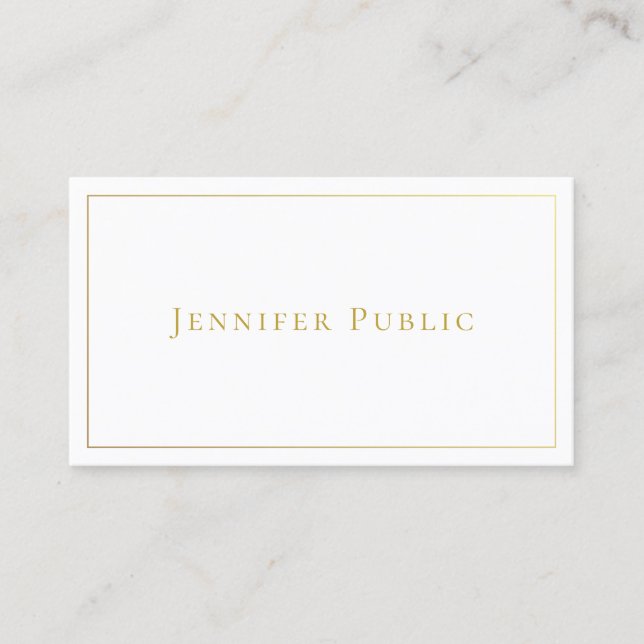 Modern Elegant Gold Text White Minimalist Template Business Card (Front)