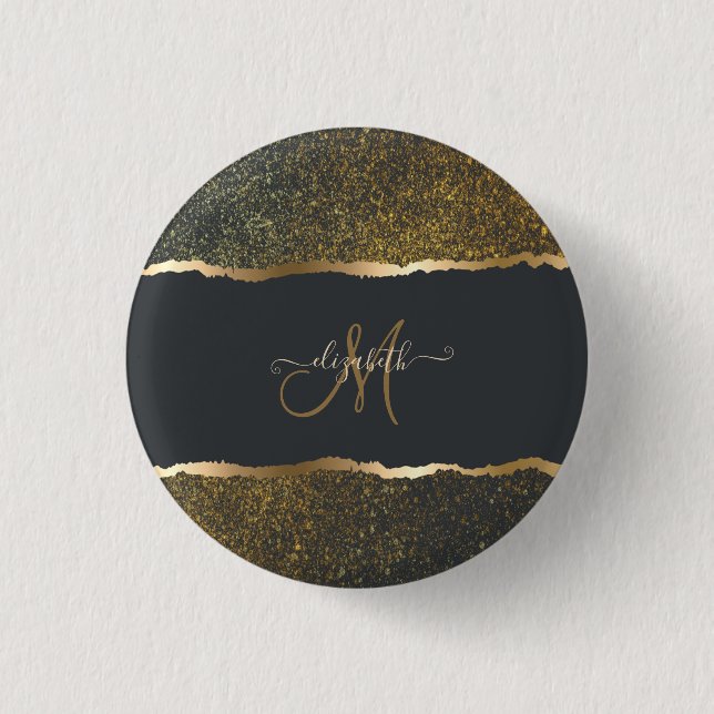 Modern Elegant Gold Touch Monogram 3 Cm Round Badge (Front)