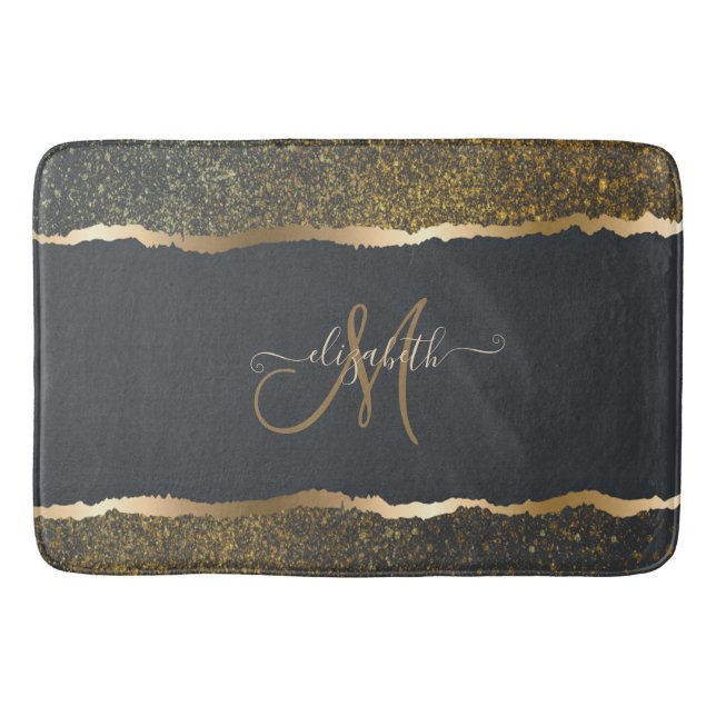 Modern Elegant Gold Touch Monogram Bath Mat (Front)