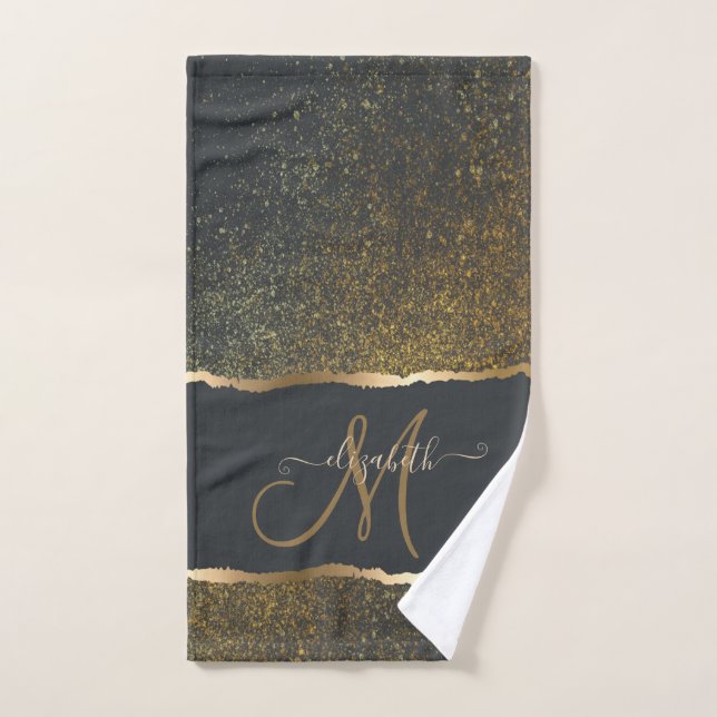 Modern Elegant Gold Touch Monogram Bath Towel Set (Hand Towel)