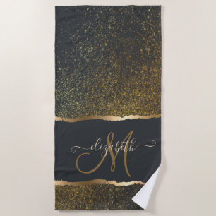 Modern Elegant Gold Touch Monogram Beach Towel